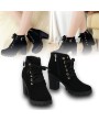 Fashion Women High Heel Lace Up Side Zipper Buckle Ankle Boots Suede Shoes