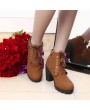 Fashion Women High Heel Lace Up Side Zipper Buckle Ankle Boots Suede Shoes