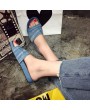 Unique Designer Women Fashionable Denim Slippers Vintage Slip On Flip Flops