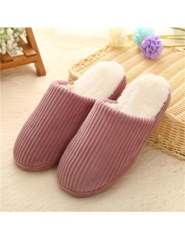 Super Soft Anti-skid Warm Cotton Striped Slippers Plush Indoor Couple Slipper