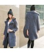 Women Winter Wool Overcoat Faux Fur Coat Turn Down Collar Long Cardigan Coat