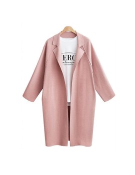 Solid Color Long Section Turn-collar Cocoon Type Wind Coat Plus Size for Women