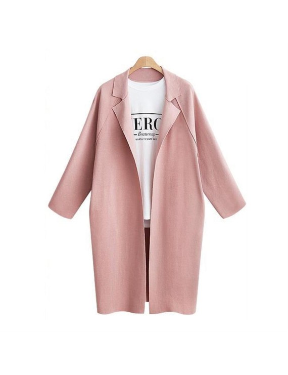 Solid Color Long Section Turn-collar Cocoon Type Wind Coat Plus Size for Women