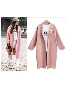 Solid Color Long Section Turn-collar Cocoon Type Wind Coat Plus Size for Women