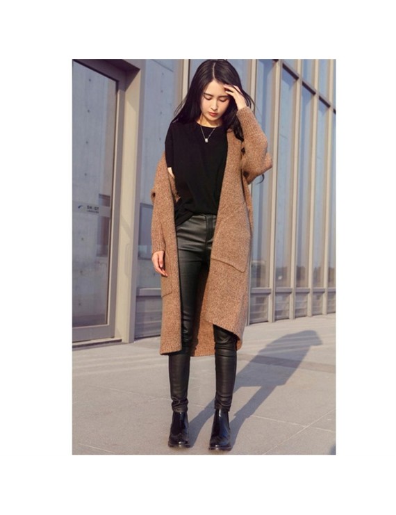 Autumn Women Fashion Casual Long Knit Sweater Long Sleeve Cardigan Coat