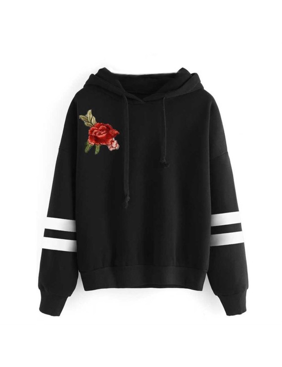 Women Long Sleeve Embroidery Hooded Pullovers Fashionable Ladies Hoodie Tops