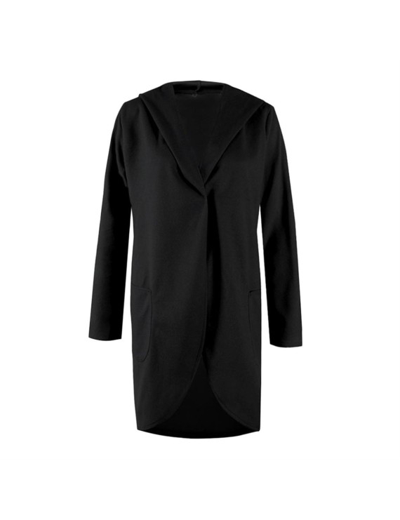 Autumn Winter Women Long Sleeve Long Coat Woolen Hooded Outerwear Overcoat