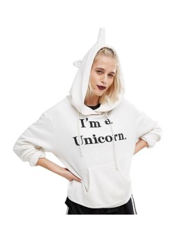 Women Hooded Pullover Long-sleeve Sweatshirt with Letter Print "I'm a Unicorn"