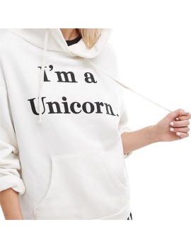 Women Hooded Pullover Long-sleeve Sweatshirt with Letter Print "I'm a Unicorn"