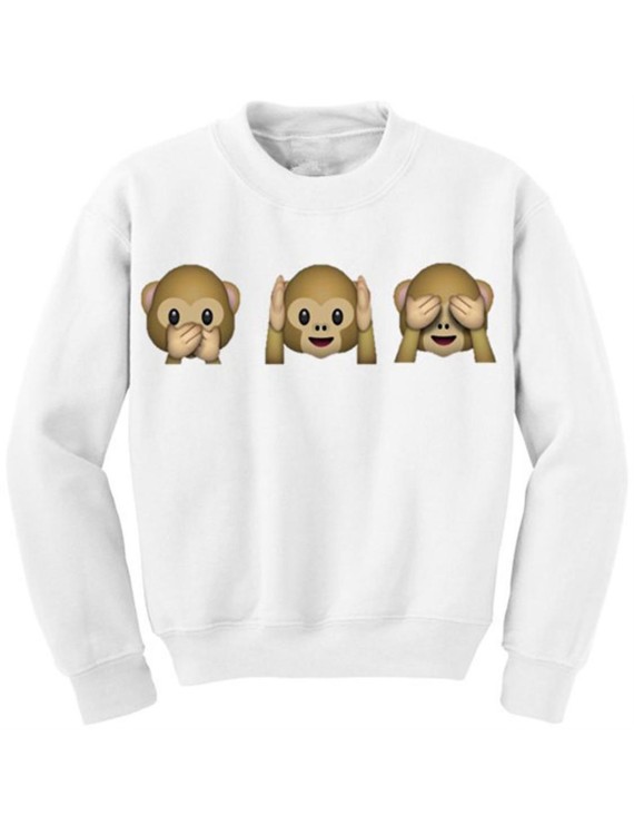 Lovely 3D Monkey Pattern Sweatshirt Long-sleeved Round Neck Pullover for Women