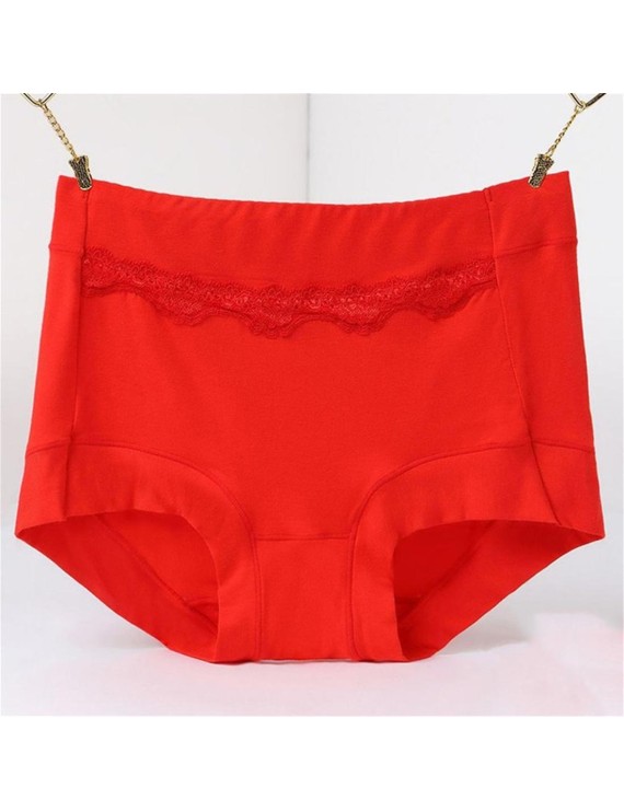 Solid Color Comfortable Modal High-rise Briefs with Lace Wrap Decor for Women