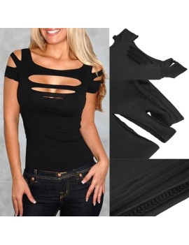 Women Ripped T-shirts Top Cutout Clubwear Cut out Tee Club Goth Punk Rave