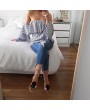 Summer Women Fashion All-match Style Striped Sexy Off Shoulder Strapless Shirt