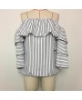 Summer Women Fashion All-match Style Striped Sexy Off Shoulder Strapless Shirt