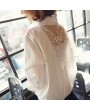 Women's V-neck Lace Patchwork Long-sleeved Backless Shirts Tops and Blouse