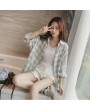 Female Fashion Loose Long Sleeve Plaid Shirts Turn-down Collar Button Decor