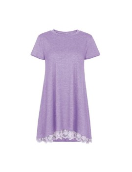 Short Sleeve O-neck Women T-shirt Stitching Lace Fashion Loose Long T-shirt