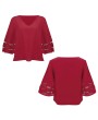 Fashion Mesh Patchwork Women T-shirt V-Neck Three Quarter Sleeve Loose Tops