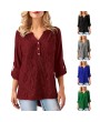 Solid Color Sexy Lace-Stitching Shirt Long-sleeved V-neck Blouse for Female