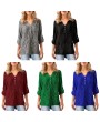 Solid Color Sexy Lace-Stitching Shirt Long-sleeved V-neck Blouse for Female