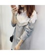 Long-section Turn-down Collar Blouse Special Stitching-Work Dress for Female