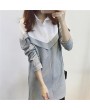 Long-section Turn-down Collar Blouse Special Stitching-Work Dress for Female