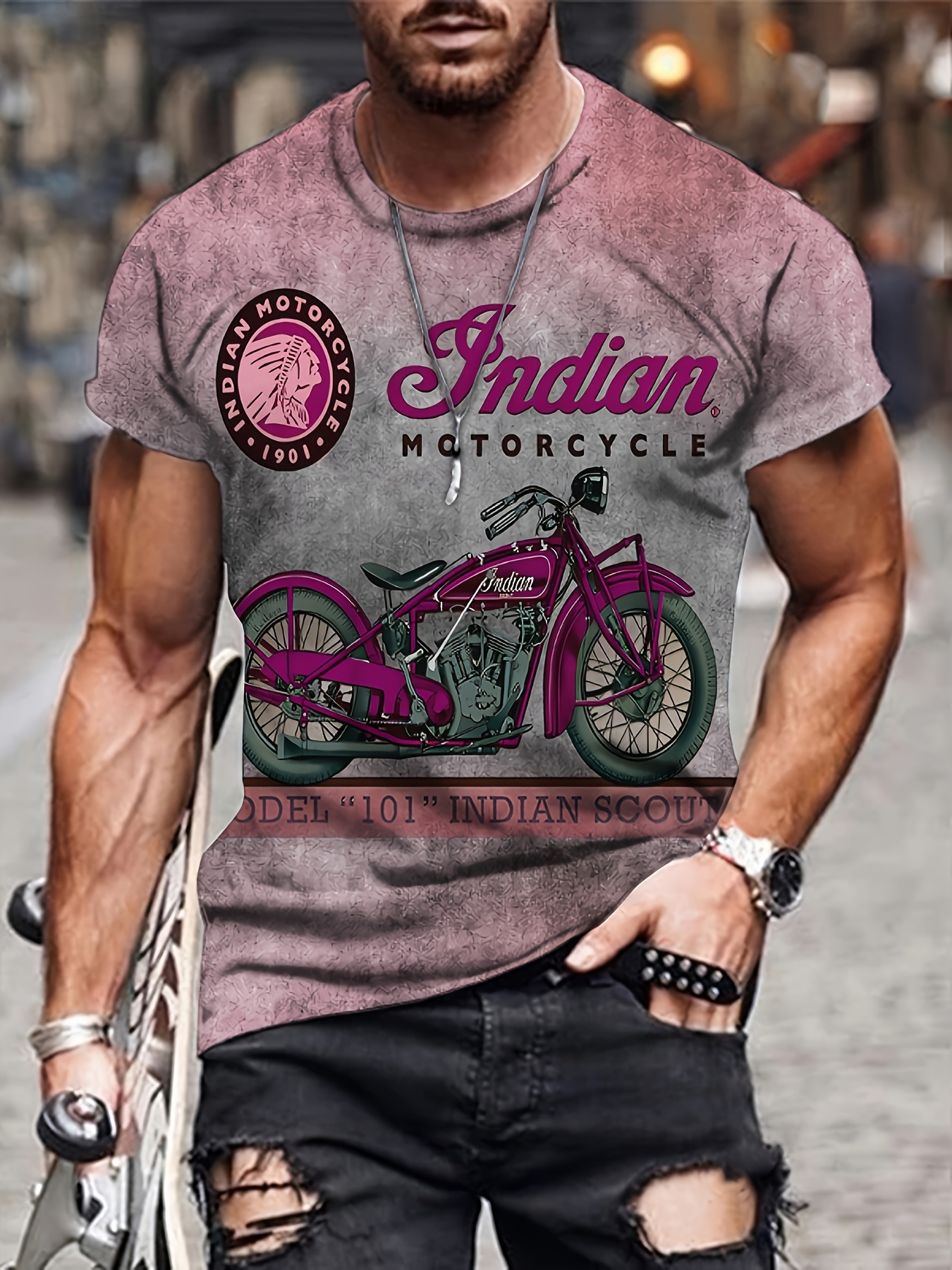 retro style motorcycle print mens graphic t shirt casual comfy tees for summer mens clothing details 10